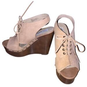 Steve Madden Women's 7 Camel Bohemian Lace Up Suede Wedge Shoes